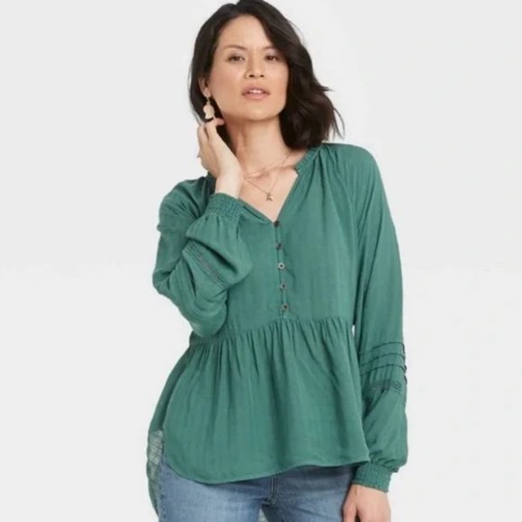 Knox Rose Tops - KNOX ROSE Women's Size Large Green Blouse Long Sleeve